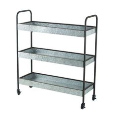 three tiered metal shelf with wheels