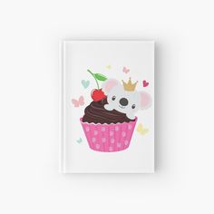 a cute koala bear with a cherry on top of a cupcake hardcover journal