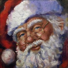 an oil painting of santa claus holding a christmas ornament in his right hand