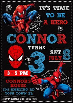 Spiderman Birthday Invitation Birthday Invitation Spiderman, 4th Birthday Party For Boys, Spiderman Party Supplies, Spider Man Party, 3rd Birthday Party For Boy, Diy Party Decoration, Spiderman Birthday Invitations