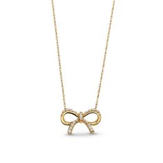 Wrap up your look with sparkle and sweet style when you wear this diamond bow necklace. 10K gold Diamonds shimmer along the ribbon details of this elegantly sculpted bow 1/10 ct. t.w. of diamonds 16.0 to 18.0-inch adjustable cable chain necklace; lobster claw clasp Sweet Style, Diamond Bows, Cable Chain Necklace, Bow Necklace, 10k Gold, Cable Chain, Lobster Claw, Gift Guide, Gold Diamond
