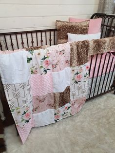 New Release Girl Crib Bedding- Blush Floral Antlers and Floral Baby Bedding Collection - DBC Baby Bedding Co Baby Gurl Nursery, Deer Nursery Theme, Girls Woodland Nursery, Rustic Nursery Room Ideas, Deer Themed Nursery, Deer Nursery Girl, Antler Nursery, Baby Deer Nursery