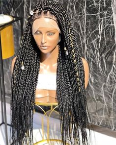 Box braids on a front lace wig Lace type- 13*4 Color - 1 Length-34 inches All our braided wigs are handmade wigs, carefully hand-picked and crafted by selected professional braiders. We bleach the knots for a very realistic look. We provide babyhair in all our wigs, if you do not need it, you can take it off or add note to that effect. All our wigs comes with the big elastic band, our full lace wigs comes with the adjustable straps and combs and can be put in a Ponytail. Our frontal comes with a Senegalese Twists, Faux Locs Wig, Cornrow Wig, Passion Twists, Unique Baby Clothes, Half Ponytail, Black Hair Extensions, Closure Wigs, Lace Braid