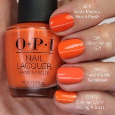 Laurie on Instagram: "Swipe ⬅️ to see all my comparisons for {Silicon Valley Girl} from the ✨new✨ @opi Me, Myself & OPI Spring 2023 Collection! My full review with live swatches and comparisons is up on my YouTube channel. Link in my bio. Polishes are available now @beyondpolish. Use my code GOLAURIE10 a discount😀. Link to shop in my bio as well. #siliconvalleygirl #opisiliconvalleygirl #orangenails #orangepolish #siliconvalleygirlcomps #gopolishedcomps . . #nails #nailpolish #polishwithbeyond Opi Nail Polish Swatches, Opi Nail Polish Colors Spring 2023, Opi Orange Nail Polish, Opi Spring 2023 Collection, Opi Spring 2023, Spring Nail Polish Colors, Opi Nail Polish Colors, Orange Nail Polish, Opi Polish