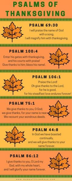 a thanksgiving prayer with the words, and leaves in green and orange colors on an orange background