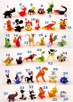 an image of many different toy animals on the same page, with numbers in each row