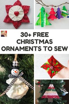 christmas ornaments to sew with text overlay that reads 30 free christmas ornaments to sew