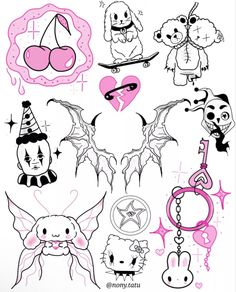 some cartoon characters are drawn in pink and black on a white background with the words, i