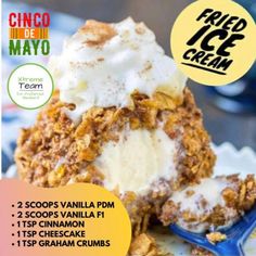 an ice cream sundae on a plate with the words cinco de mayo over it