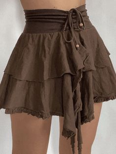 LANFUBEISI - Vintage Lace High Waist Mini Skirts LANFUBEISI Above Knee Skirt, Brown Pleated Skirt, Layered Ruffle Skirt, Look Boho Chic, Haine Diy, Street Y2k, Knee Skirt, Vintage Preppy
