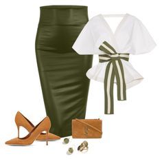 Mode Style, Work Fashion, Mode Outfits, Green And White, Look Fashion