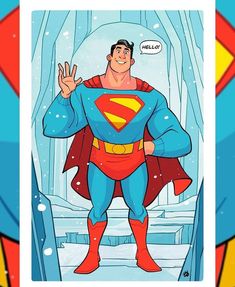 a comic book page with a man dressed as superman in front of a snowy background