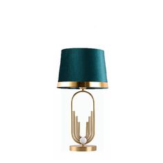 a table lamp with a green shade on it