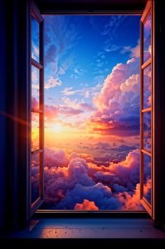 an open window looking out onto the clouds