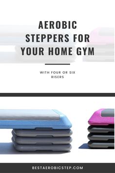 four different colored laptops with the text aeroic steppers for your home gym