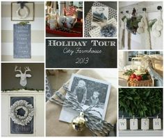 a collage of photos with holiday items and greeting cards on them, including christmas cards