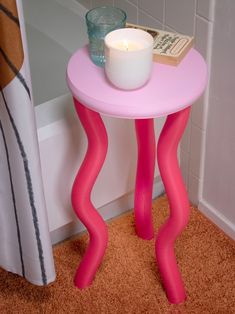 The Jelly Table Colorful Side Table Wavy Postmodern Funky - Etsy Wavy Side Table, Funky Nightstand, Colorful Side Table, Postmodern Table, Modern Side Table Design, Apartment Finds, Retro Side Table, Maximalist Home Decor, Furniture Red