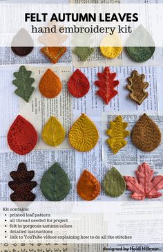 felt autumn leaves and embroiderry kit with instructions on how to make them