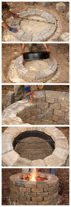 an outdoor fire pit made out of stone