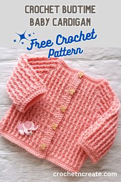 a knitted baby cardigan is shown with the text, free crochet pattern