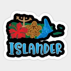 a sticker that says islander with an image of a whale and other animals