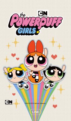 the powerpuff girls movie poster with four cartoon characters on top of each other