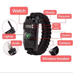 Brand New -Multifunctional Survival Bracelet. -Unisex. -Camping,Mountaineering,Outdoor Adventure, Wilderness Survival, Seven-Core Umbrella Paracorn, Whistle, Lighter,Campus. -Bracelet Width:2.5cm. -Bracelet Length: 25cm, -Seven Core Umbrella Paracorn Pull: 350 Pounds. This Order Item Color Is Picture No2. Paracord Bracelets, Distressed Leather Belt, Flat Hats, Fabric Wallet, Survival Bracelet, Blue Wallet, 550 Paracord, Wilderness Survival, Vintage Cufflinks