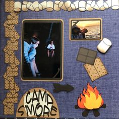 there is a picture frame with pictures and magnets on it that says camp mode