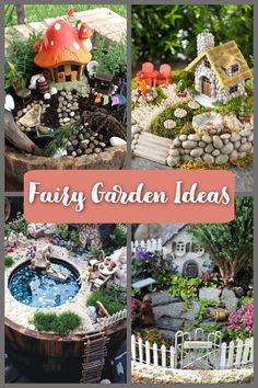 several pictures of fairy garden ideas
