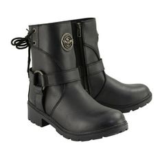 a pair of black boots with zippers and buckles