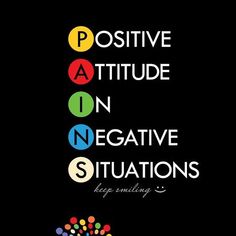 the words positive attitude on negative situations are written in multicolored letters with an image of