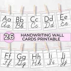 handwritten wall cards printable for kids to practice handwriting and numbers on clothes pins