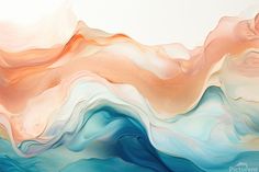 an abstract painting with blue, pink and white colors on it's surface is featured in this image