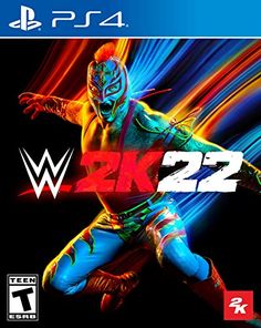 the cover art for wwe 2k2, which features an image of wrestler in neon colors