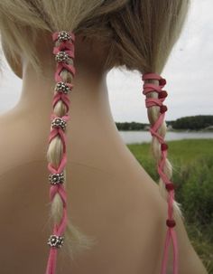 Cool Hair Accessories, Short Hair Hippie Hairstyles, Person Looking To The Side, Rave Braids Festival Hair, Beads In Hair, Leather Hair Wraps, Leather Hair Wrap, Bead Extensions