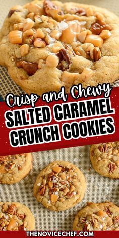 salted caramel crunch cookies with text overlay