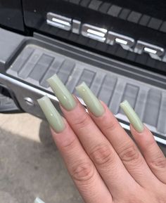 Stage Green Acrylic Nails, Honeydew Green Nails, Summer Acrylic Nails Sage Green, Sage Green Tapered Square Nails, Soft Green Acrylic Nails, Sage Green Square Acrylic Nails, Sage Green Nails Acrylic Square, Medium Green Nails, Green Nails Plain