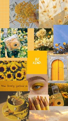 a collage with sunflowers and yellow