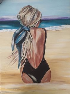Diy Canvas Art, Acrylic Painting Canvas Beach, Beach Art Painting, Siluete Umane, Summer Painting, Watercolor Paintings Easy, Beach Painting, Art Painting Acrylic, Diy Art Painting