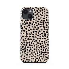 an iphone case with black and white spots on the front, featuring a leopard print