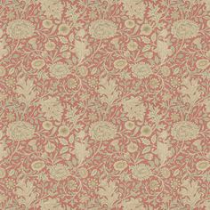 a red and beige wallpaper with flowers on it