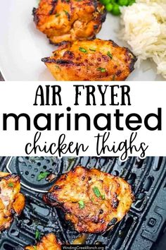 air fryer marinated chicken thighs with text overlay