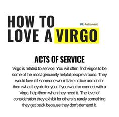 an advertisement with the words how to love a virgo in black and yellow letters