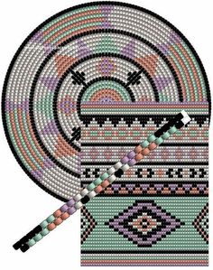 a cross stitch pattern with beads on it and a beaded object in the middle