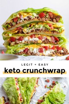 lettuce and egg keto crunchwrap is stacked on top of each other