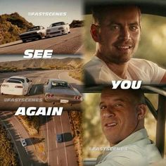 the movie fast and furious is shown in three different pictures, one with cars on it