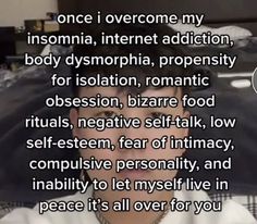 a young man is sitting in bed with an insomnia message