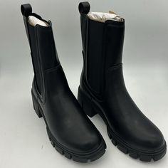 Black Leather Chelsea Boots Size 8.5 Brand New Never Worn Boots Mid Calf, Black Leather Chelsea Boots, Chunky Block Heels, Leather Chelsea Boots, Moto Boots, Lug Sole, Platform Boots, Mid Calf, Chelsea Boots