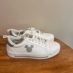 Nwt. Disney Primark Sneakers Size 8 White Shoes With Sparkly Mickey Design Fits Like An 8.5 Women From Pet And Smoke Free Home Disney Primark, Primark Shoes, Design Color, White Shoes, White Silver, Womens Shoes Sneakers, Color Design, Shoes Sneakers, Women Shoes