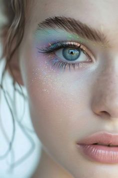 Fairytale Makeup Ideas, Rave Fairy Makeup, Simple Ethereal Makeup, Fair Skin Hazel Eyes Makeup, Fairytale Eye Makeup, Intergalactic Makeup Looks, Blue Eyes Red Hair Makeup, Preteen Makeup Looks, Feather Makeup Look